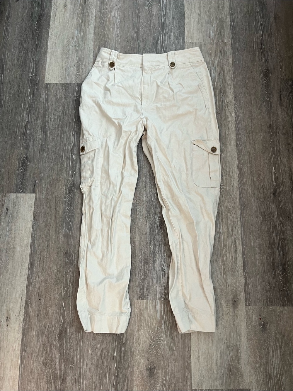 Gap Cotton Cargo Pants Womens 16 Regular Cream Linen Tapered Utility Safari